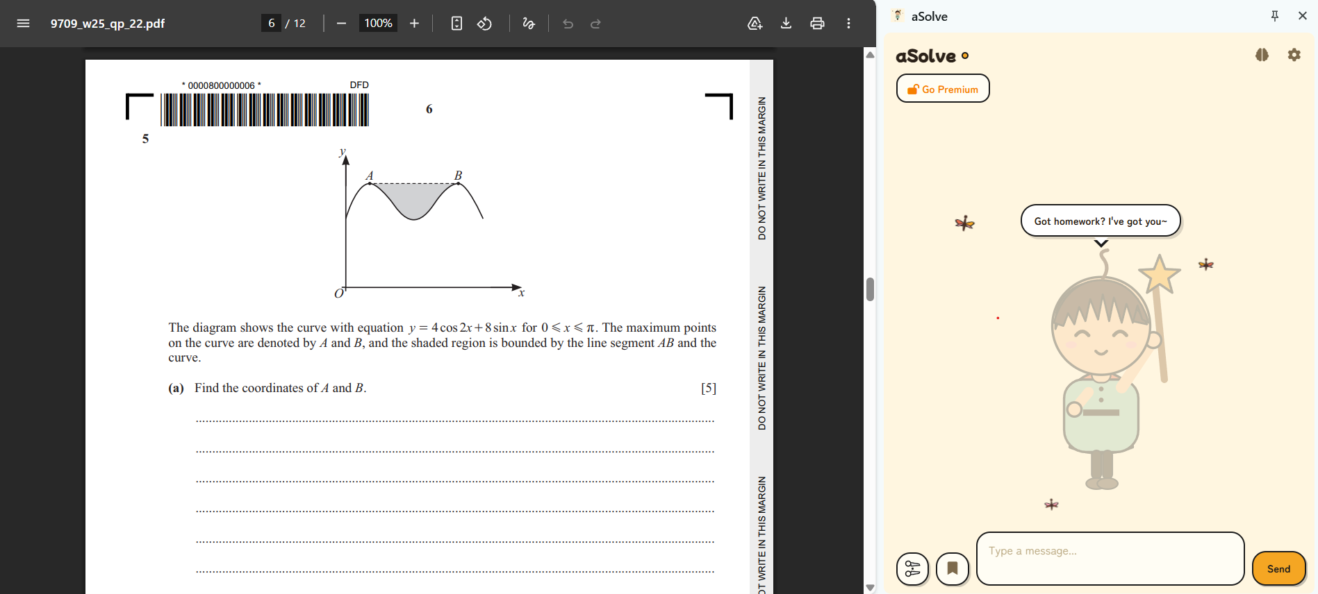 Home view showing the aSolve sidebar next to your question